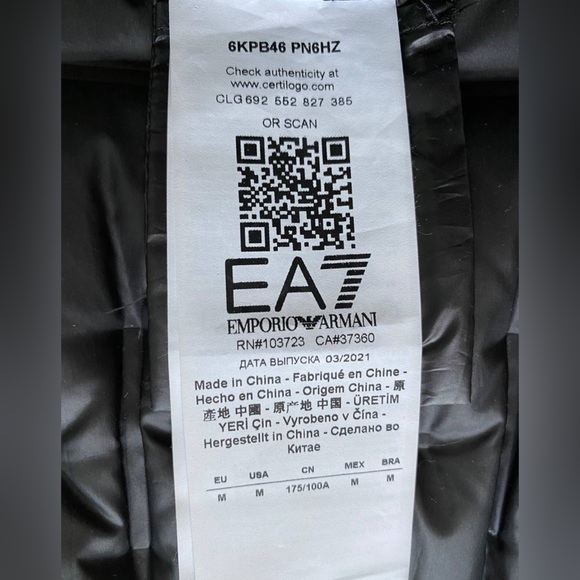 NWOT EA7 Emprio Armani Black Down Jacket - Picture 5 of 5